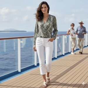 Pleione Black, White & Gray Snakeskin Print Choffon Wrap Front Blouse Size Large